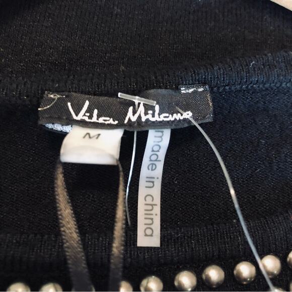 Vila Milano Studded Sweater Women’s M Wool Blend Black Soft Stretch Holiday - Picture 7 of 8